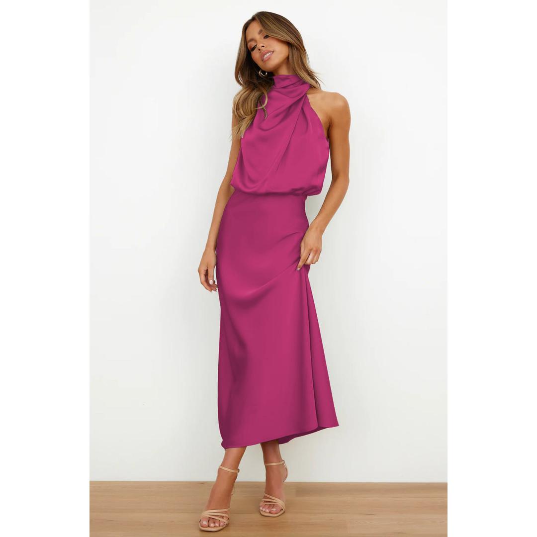 Evelyn | Damen Abendkleid aus Satin mit Neckholder-Ausschnitt