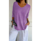 Lucille | Damen Stricktop Mit V-Ausschnitt Und Dreiviertelärmeln
