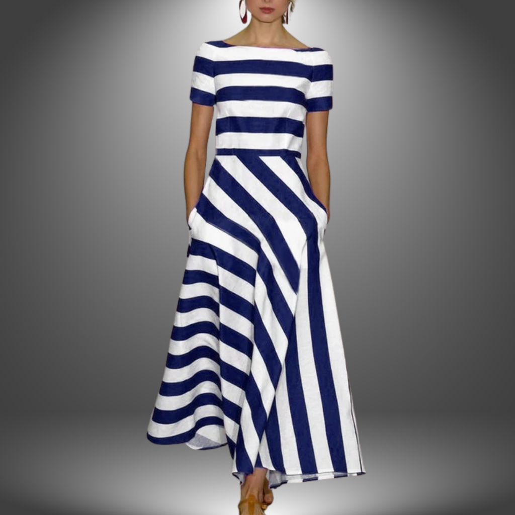 Willow | Gestreiftes A-Linien Maxi Kleid Mit U-Boot-Ausschnitt