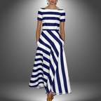 Willow | Gestreiftes A-Linien Maxi Kleid Mit U-Boot-Ausschnitt