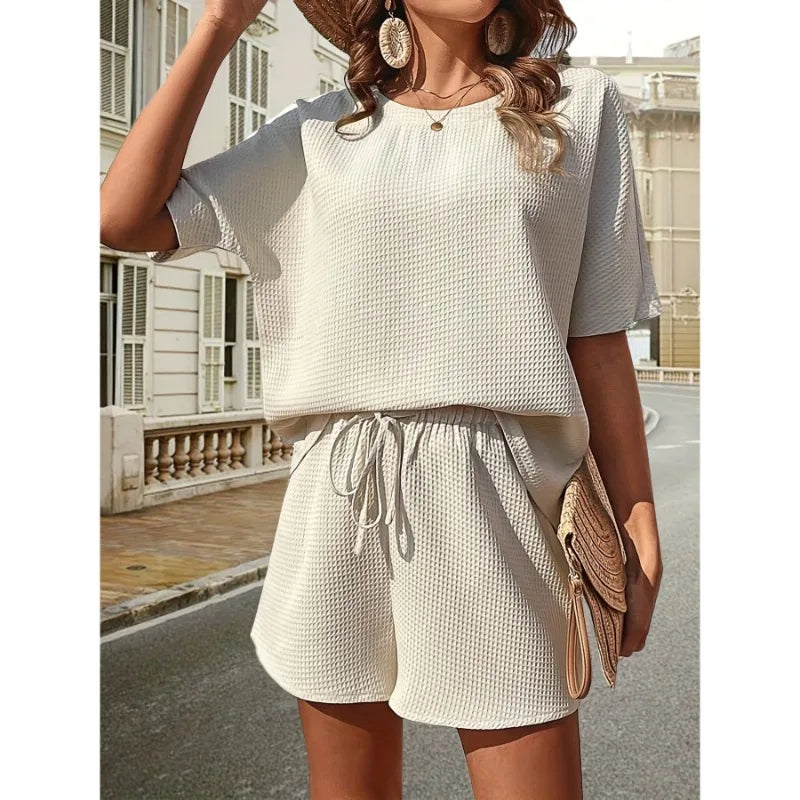 Chloe | Damen Zweiteiliges Set Mit Lockerem Oberteil Und Shorts Mit Kordelzug