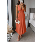 Rosalie | Damen Ärmelloses Plissee Midi Kleid Mit V-Ausschnitt