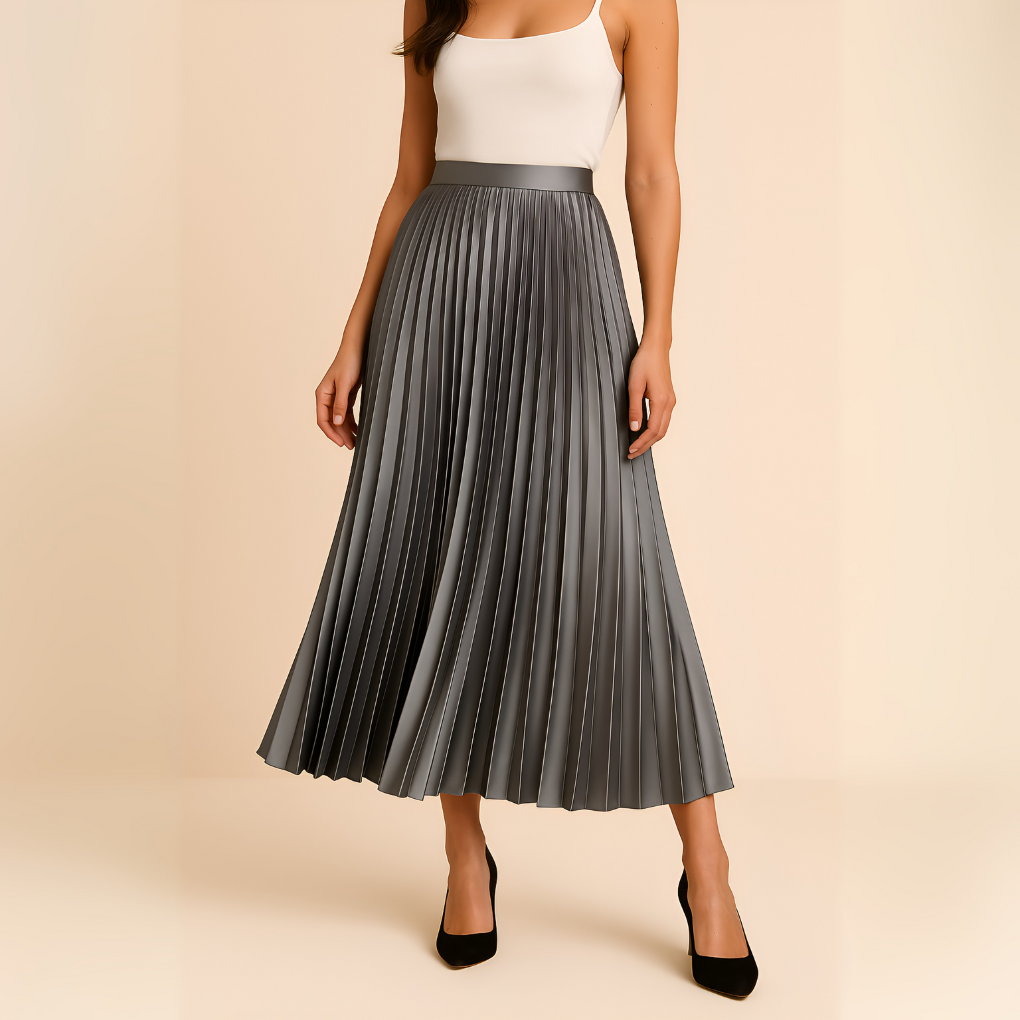Talia | Damen High Waist Satin Plissee Midirock