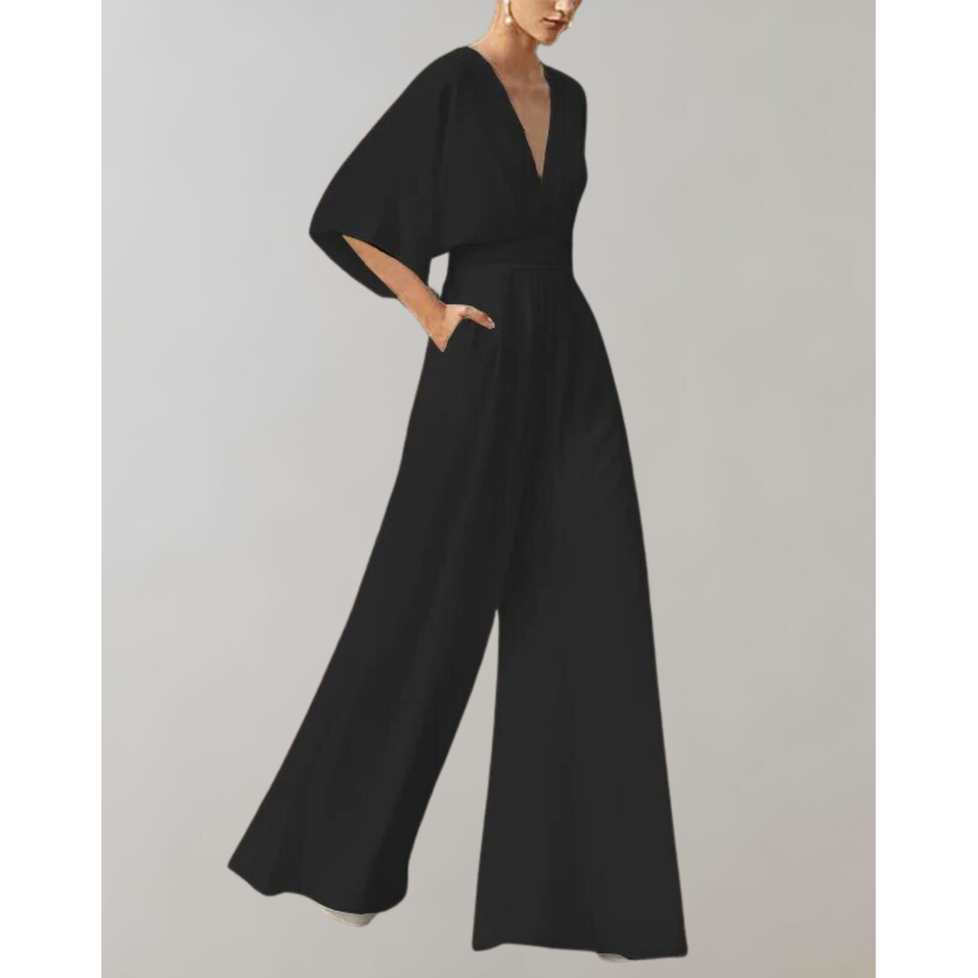 Mia | Damen Jumpsuit mit tiefem Ausschnitt und weitem Bein