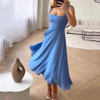 Chloe | Damen Ärmelloses Midi Kleid Mit Eckigem Ausschnitt