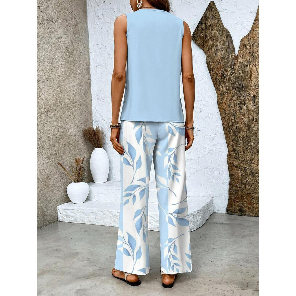 Olivia | Zweiteiliges Set für Damen mit Blattmuster, Bestehend aus Oberteil und Hose