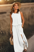 Ophelia | Damen Ärmelloses Maxikleid Mit Rundhalsausschnitt