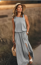 Ophelia | Damen Ärmelloses Maxikleid Mit Rundhalsausschnitt