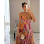 Isabelle | Blumenprint Maxi Kleid Mit V-Ausschnitt Und Spaghettiträgern