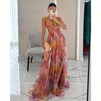 Isabelle | Blumenprint Maxi Kleid Mit V-Ausschnitt Und Spaghettiträgern