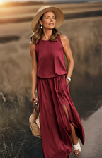 Ophelia | Damen Ärmelloses Maxikleid Mit Rundhalsausschnitt