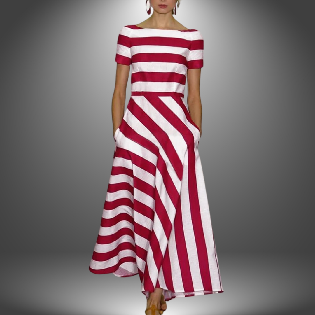 Willow | Gestreiftes A-Linien Maxi Kleid Mit U-Boot-Ausschnitt