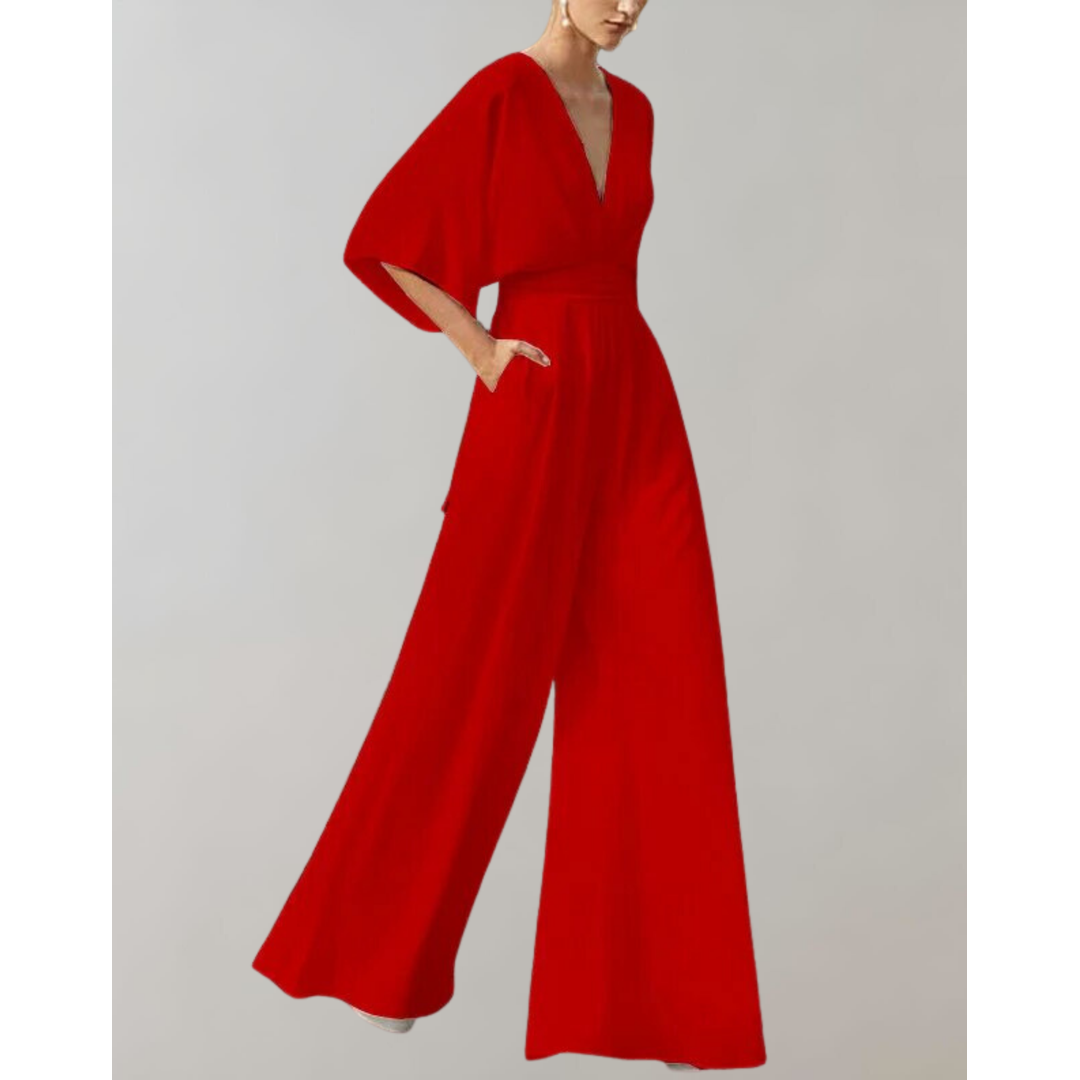Mia | Damen Jumpsuit mit tiefem Ausschnitt und weitem Bein