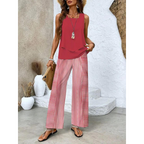 Olivia | Zweiteiliges Set für Damen mit Blattmuster, Bestehend aus Oberteil und Hose