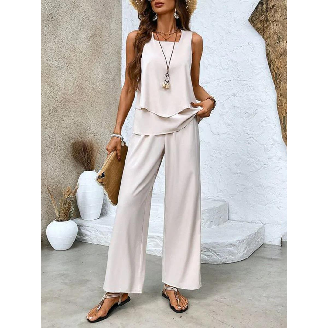 Olivia | Zweiteiliges Set für Damen mit Blattmuster, Bestehend aus Oberteil und Hose