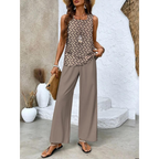 Olivia | Zweiteiliges Set für Damen mit Blattmuster, Bestehend aus Oberteil und Hose