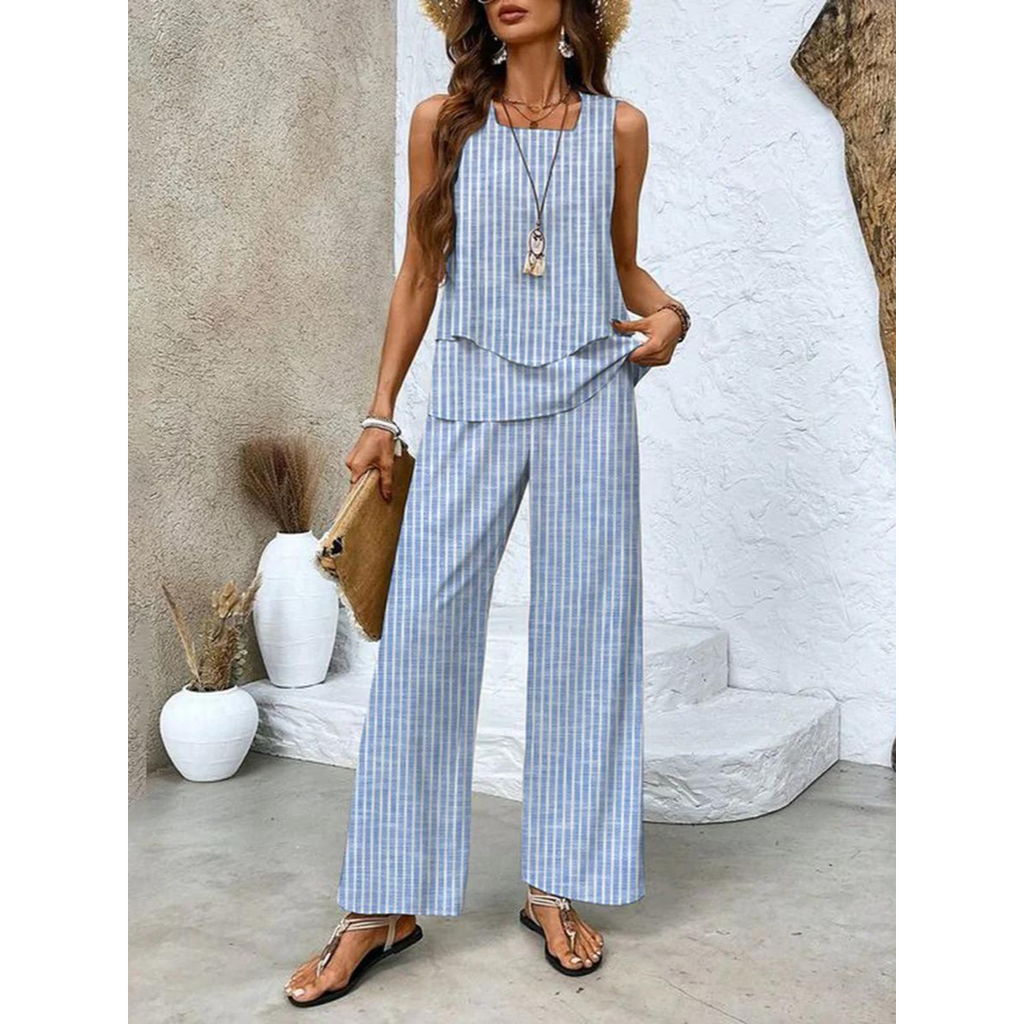 Olivia | Zweiteiliges Set für Damen mit Blattmuster, Bestehend aus Oberteil und Hose