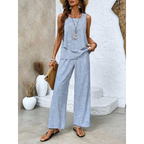 Olivia | Zweiteiliges Set für Damen mit Blattmuster, Bestehend aus Oberteil und Hose