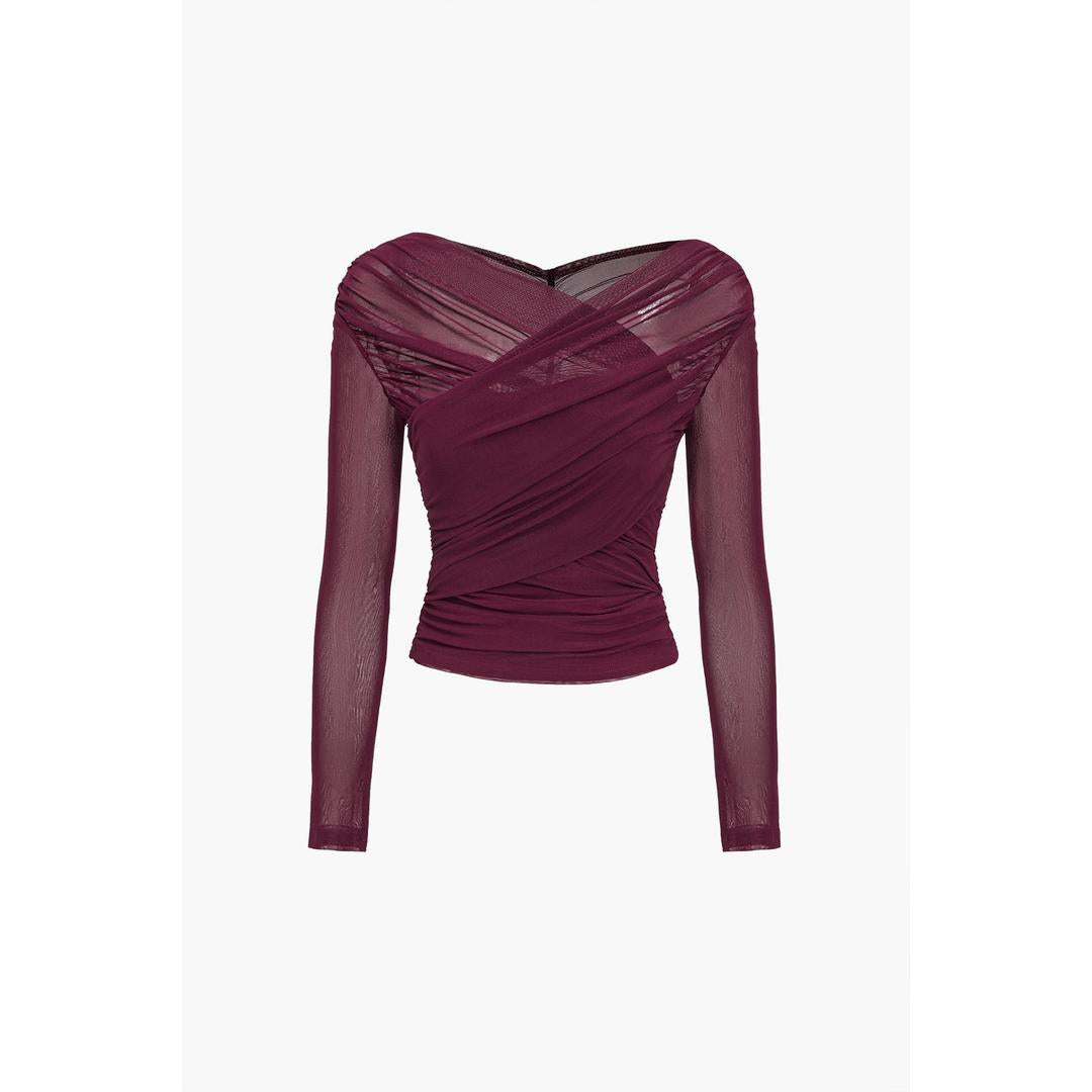 Ava | Damen Enganliegendes Mesh Top Mit Raffung Und Langarm