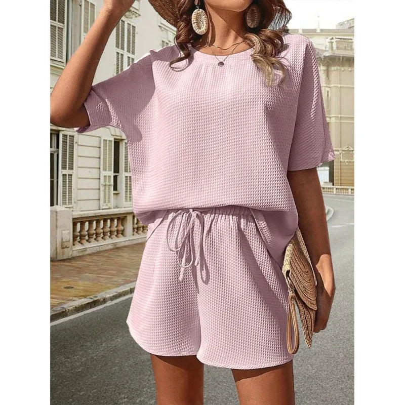Chloe | Damen Zweiteiliges Set Mit Lockerem Oberteil Und Shorts Mit Kordelzug
