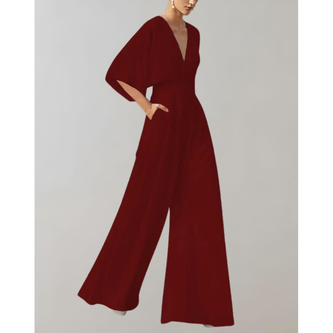 Mia | Damen Jumpsuit mit tiefem Ausschnitt und weitem Bein