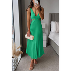 Rosalie | Damen Ärmelloses Plissee Midi Kleid Mit V-Ausschnitt