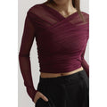 Ava | Damen Enganliegendes Mesh Top Mit Raffung Und Langarm