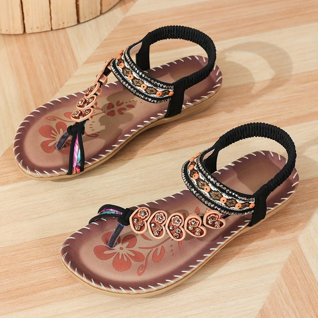 Madeleine | Damen Offene Flache Sandalen Mit Zierband