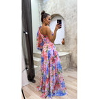 Daphne | Ein-Schulter Blumenprint Maxi Kleid Mit Hohem Schlitz