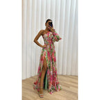 Daphne | Ein-Schulter Blumenprint Maxi Kleid Mit Hohem Schlitz