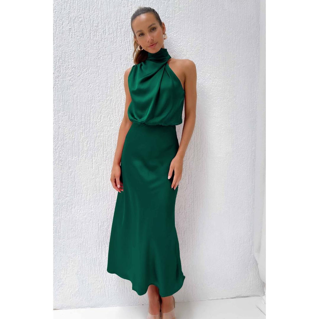 Evelyn | Damen Abendkleid aus Satin mit Neckholder-Ausschnitt