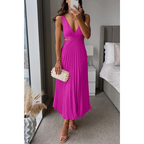 Rosalie | Damen Ärmelloses Plissee Midi Kleid Mit V-Ausschnitt