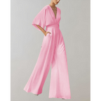 Mia | Damen Jumpsuit mit tiefem Ausschnitt und weitem Bein