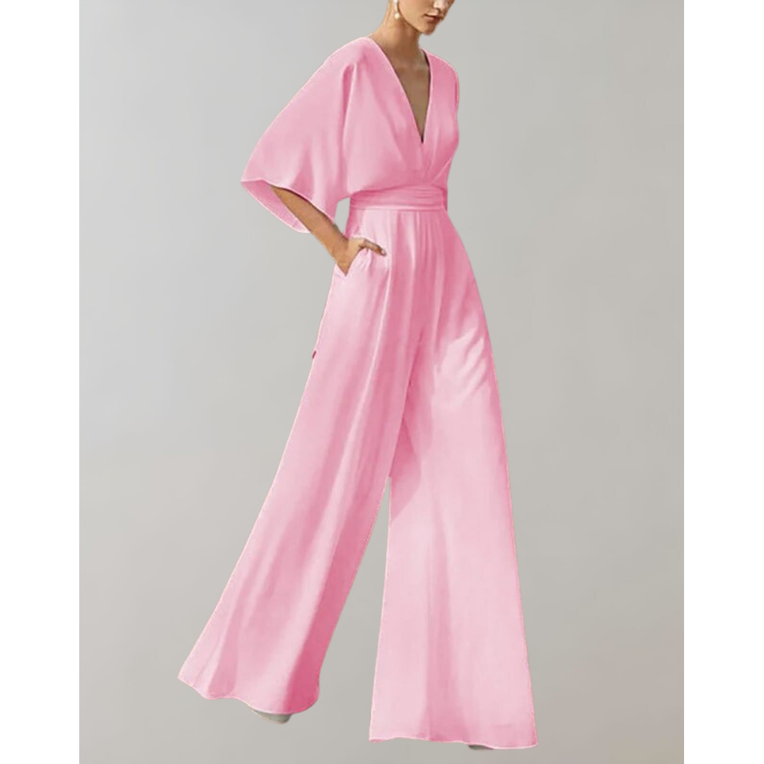 Mia | Damen Jumpsuit mit tiefem Ausschnitt und weitem Bein