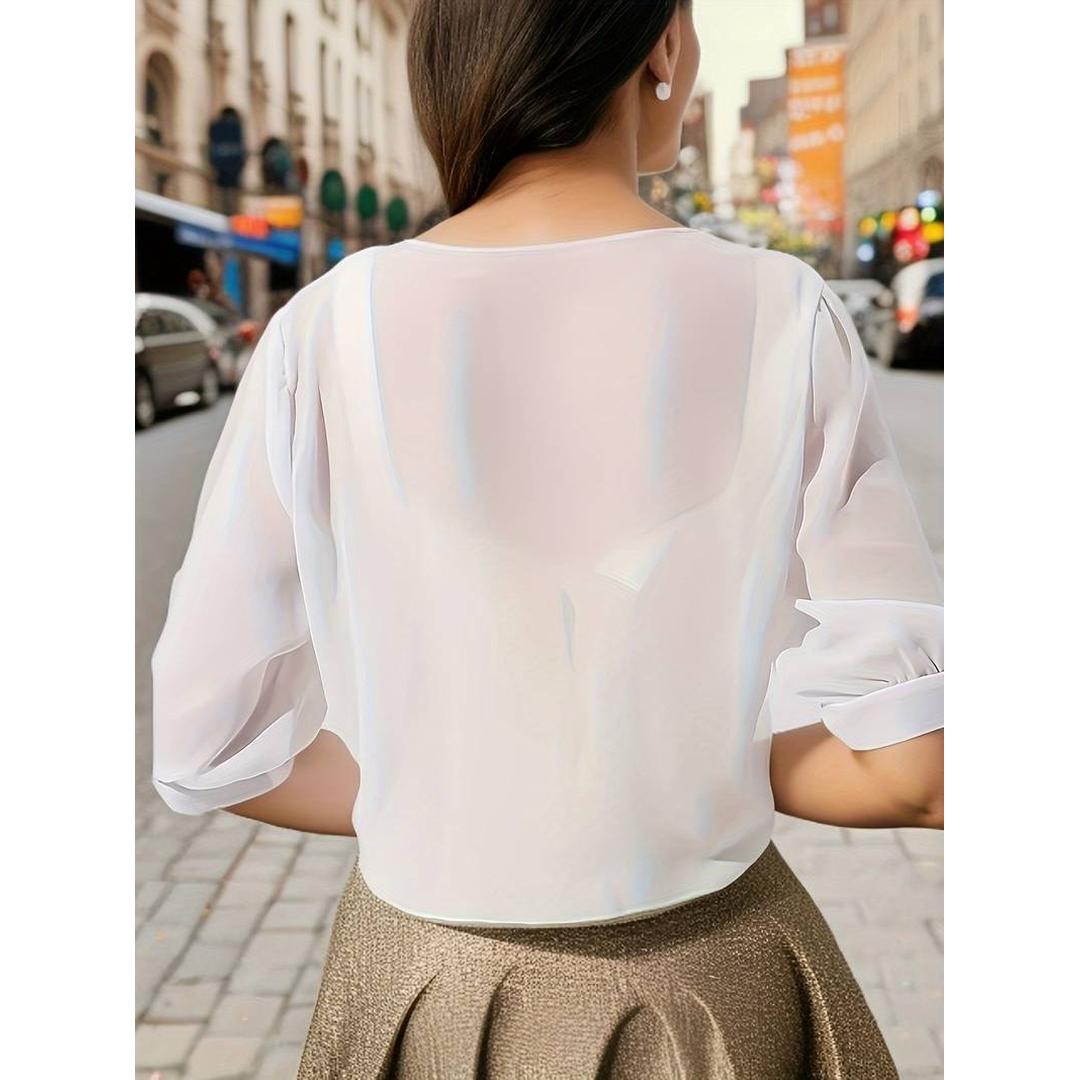 Claire | Damen Bluse mit V-Ausschnitt und Bindeknoten vorne