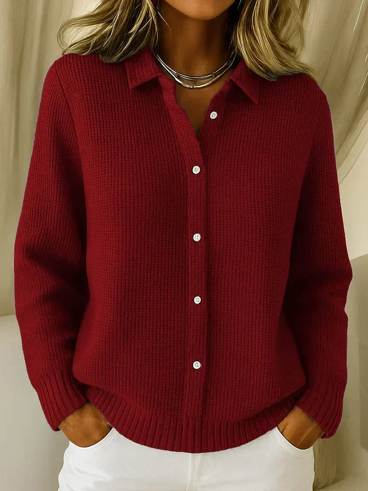 Emma | Damen Strickjacke Mit Knopfleiste Und Kragen