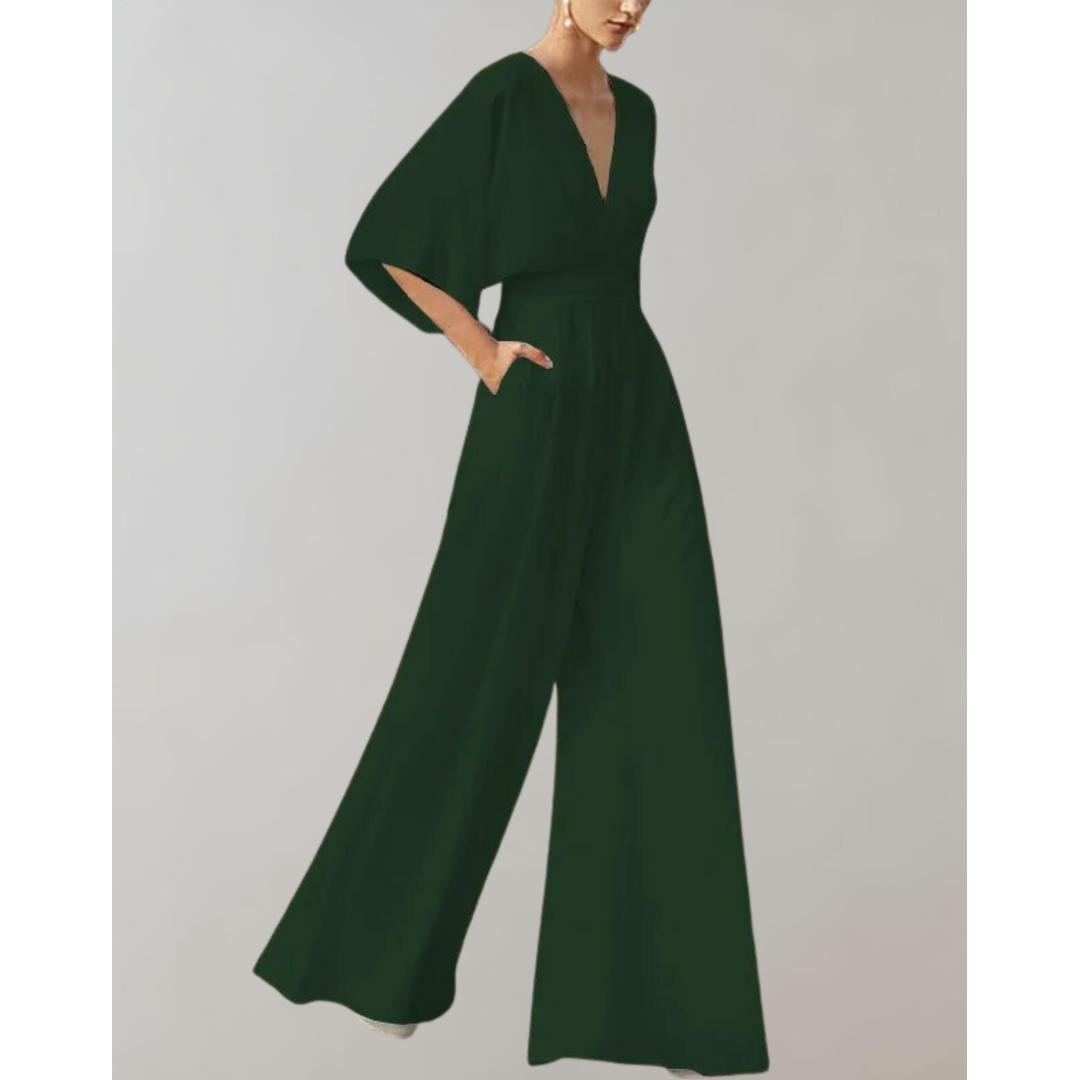 Mia | Damen Jumpsuit mit tiefem Ausschnitt und weitem Bein