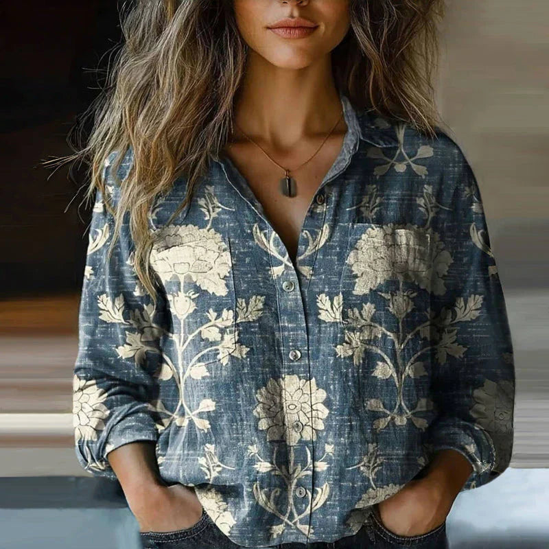 Anya | Damen Ethno Print Bluse Mit Kerbkragen