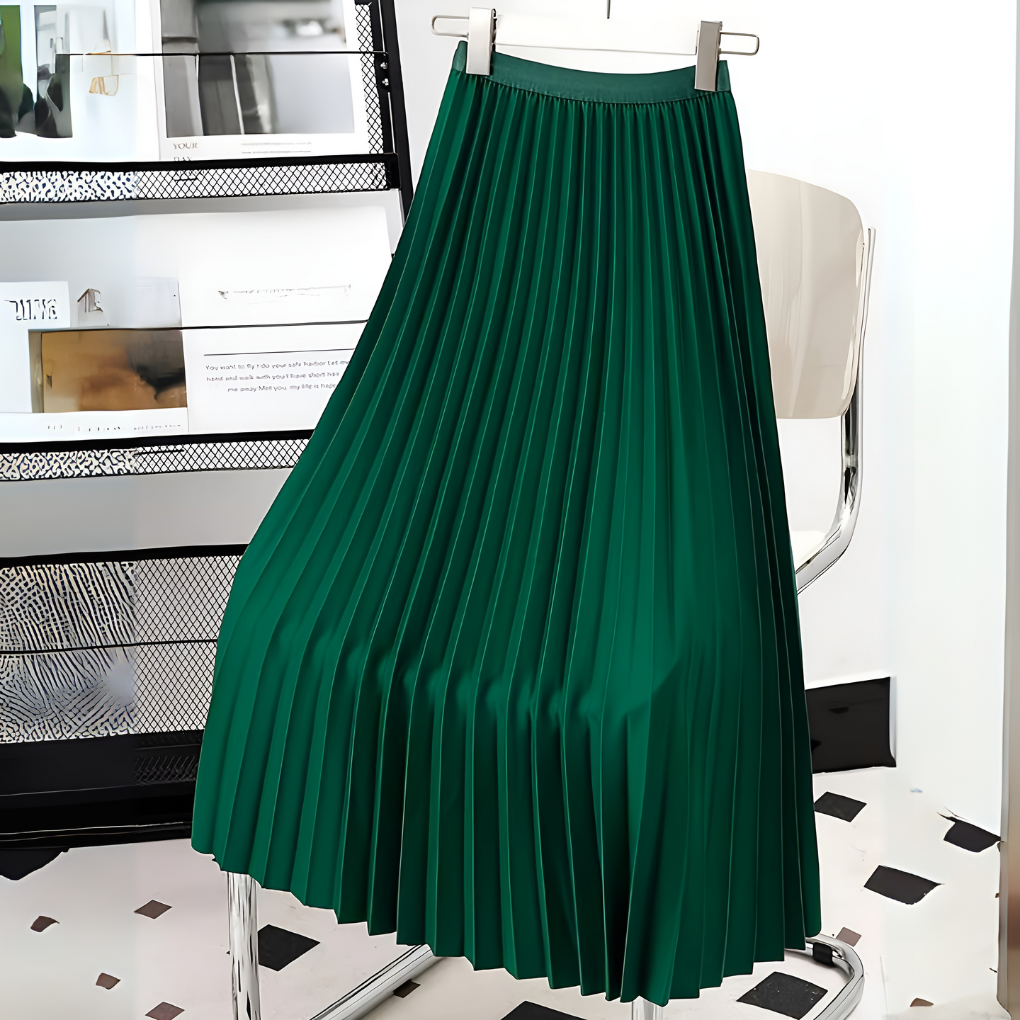Talia | Damen High Waist Satin Plissee Midirock