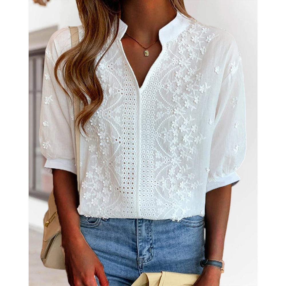 Noemi | Damen Bluse Mit V-Ausschnitt Und Puffärmeln