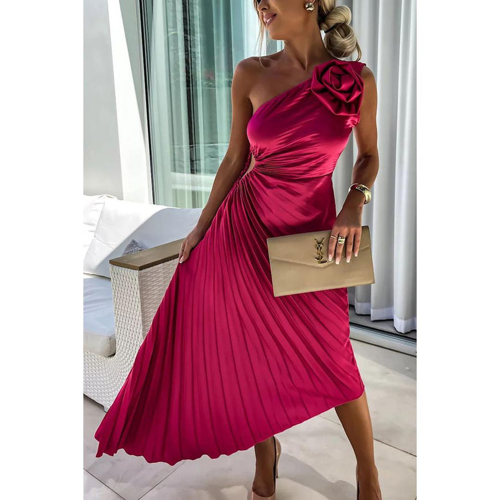 Madeline | Damen Ein-Schulter Plissee Kleid