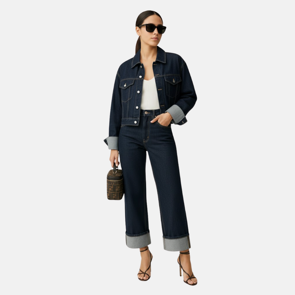 Elina | Damen Denim Set Mit Jacke Und Wide-Leg Hose