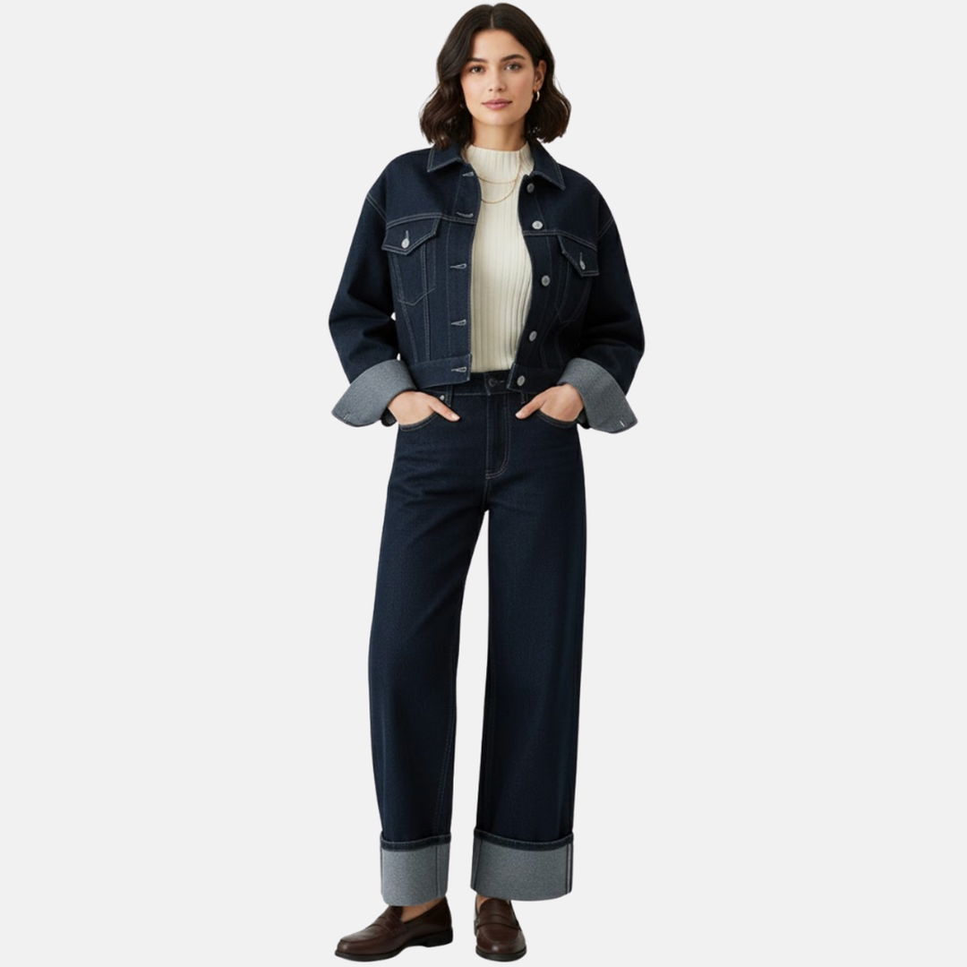 Elina | Damen Denim Set Mit Jacke Und Wide-Leg Hose