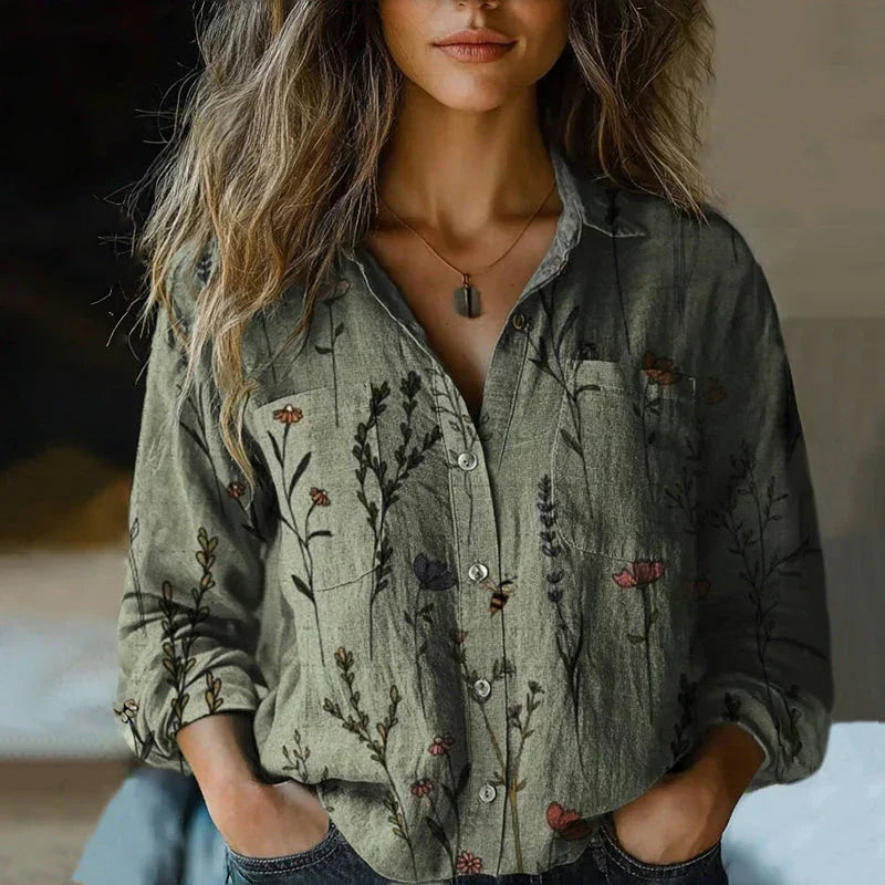 Anya | Damen Ethno Print Bluse Mit Kerbkragen