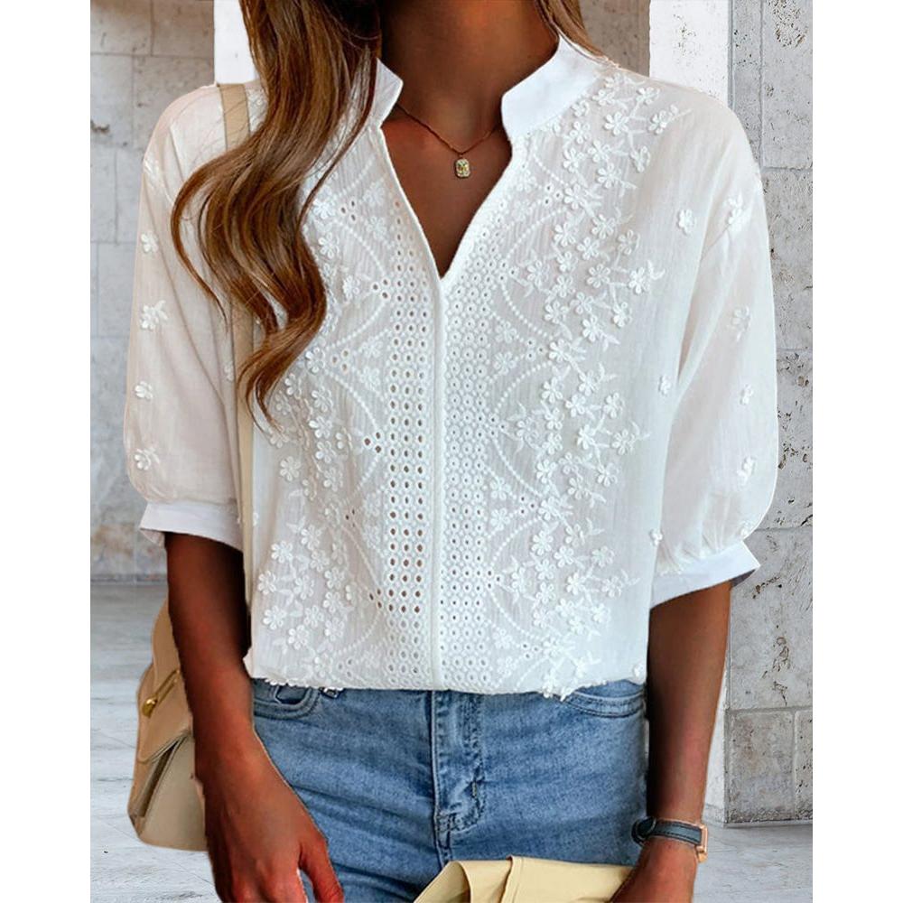 Noemi | Damen Bluse Mit V-Ausschnitt Und Puffärmeln