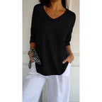 Lucille | Damen Stricktop Mit V-Ausschnitt Und Dreiviertelärmeln