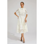 Juliette | Damen Kurzarm Spitzen Midi Kleid