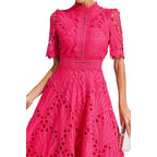 Juliette | Damen Kurzarm Spitzen Midi Kleid