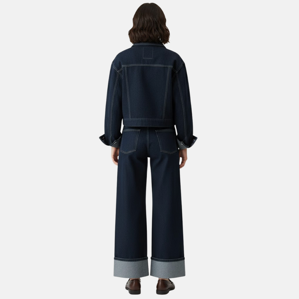Elina | Damen Denim Set Mit Jacke Und Wide-Leg Hose