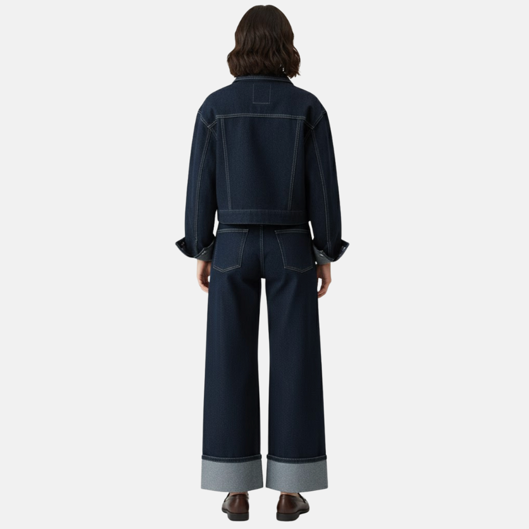 Elina | Damen Denim Set Mit Jacke Und Wide-Leg Hose